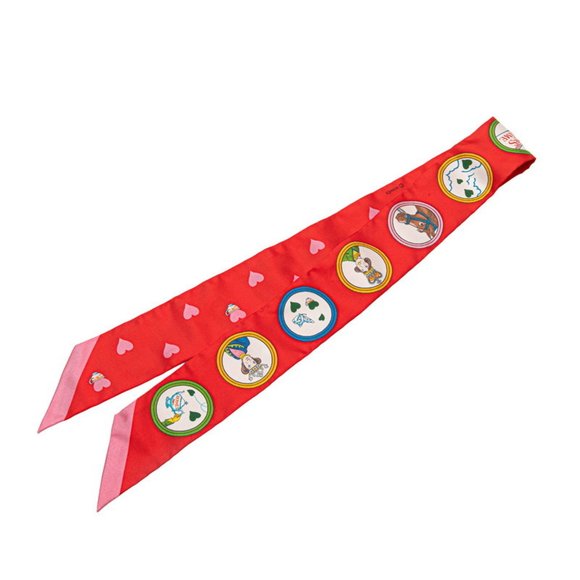 Hermès Twilly Tea Time Scarf, Red, Pink, Multicolor, Silk, Women's, HERMES - Picture 1 of 5
